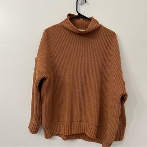 Aerie Oversized Loose Fit Mock Neck Chenille Sweater Tan Brown XS Small
